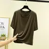 Nueva camiseta de mujer de verano de corte holgado, camiseta básica modal de manga corta, top versátil de cuello redondo, color liso, talla grande, manga corta