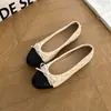Zapatos de tacón bajo de un solo color con bloques de color estilo Chanel, rombos y lazo para mujer 2026, suela suave, cómodos, versátiles, no cansan los pies, zapatos de tacón para ir al trabajo