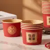 Vasos de papel al por mayor para bodas, vasos de papel desechables, papel kraft engrosado, vasos de celebración "Mi familia tiene alegría" anti-quemaduras, especiales para ceremonia del té y recibir invitados