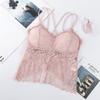 Sexy Renda bonita costas Sling Anti-luz Gather-up Hot Girl Wrap peito tomara que caia com almofada peito Roupa interior fina de comprimento médio para as mulheres