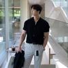 Cardigan de Verão de Alta Qualidade Lasel de Manga Curta Masculino Seda Gelo Simples Botão Nicho Estilo Casual Maduro Leve Cor Sólida Camisa de Meia Manga