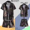 Camisa de Praia Masculina Ins Verão Solta Manga Curta Conjunto de Shorts Tendência e Bonito Roupa Floral de Praia para Casal
