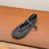 Zapatos Mary Jane de Malla Negro Mate para Mujer, Nuevos Sandalias Tejidas Caladas con Pedrería Primavera y Verano 2026