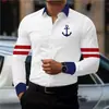 Camisa Masculina de Manga Longa Estampa Digital Casual Top Tendência Versátil Moda Primavera e Outono Roupa Masculina Camisa Masculina