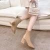 Botas Martin Femininas 2021 Novas Botas Femininas Estilo Inverno Europeu e Americano Cabeça Quadrada Zíper Traseiro Botas Curtas Botas Femininas de Salto Médio de Salto Médio para Mulheres