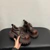 Outono 2026 Novo Estilo Plataforma Cadarço Salto Grosso Mocassins Grossos Casuais Estilo Britânico Retrô Bico Redondo Sapatos Femininos