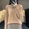 Top base de malha de alta qualidade pronto para usar, gola redonda, outono e inverno, estilo coreano, 100% lã, cor sólida, simples, versátil, corte solto, para mulheres