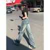Jeans boca de sino estreito largo lavado retrô americano para mulheres baixinhas, novos jeans retos de cintura alta soltos que emagrecem
