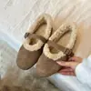 Zapatos de algodón Mary Janes bailarinas mujer suela plana moda invierno forro de felpa cuero suave marrón zapatos de pelo mujer correa única cálidos