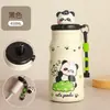 Copo de Palha Cartoon Embossado Copo Térmico de Aço Inoxidável Separação de Chá e Água Cordão Portátil Alta Aparência Copo de Água para Estudantes Atacado