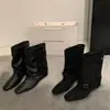 Botas Curtas Khaki de Camurça Vintage Chuyuji para Mulheres, Botas de Estilo Francês, Design de Nicho Outono e Inverno Botas Western Arredondadas