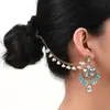 Venta Directa de Fábrica del Nuevo Conjunto de Dos Piezas de Aretes y Cadena para Oreja Estilo Bohemio de Lujo Ligero Retro con Flor, Perla y Borla de Pedrería
