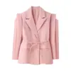 AliExpress Transfronterizo 2026 Primavera Nueva Llegada Manga Larga Color Sólido Elegante Moda Cintura ceñida Con cinturón Hombros anchos Traje Chaqueta