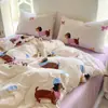 Conjunto de Cama de Algodão Lavado Cloud-Sense Classe A Quatro Peças Capa de Edredom Floral Pequeno Lençóis Colcha Conjunto de Três Peças para Dormitório Universitário