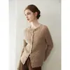Cárdigan de cachemira para mujer, 100% cachemira pura, nuevo cuello redondo de moda versátil de un solo pecho tejido abrigo suéter cálido