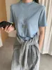 Camiseta de Manga Curta em Tencel para Mulheres, Verão, Respirável, Gola Redonda, Camada Interna, Camada Base, Camiseta Casual Solta de Manga Curta para Mulheres, Top