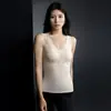 Chaleco cálido de seda para mujer de otoño e invierno con sujetador incorporado, cuello en V, encaje, tejido cepillado, alta elasticidad, top térmico moldeador