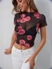 Camiseta Transpirable de Verano 2026 con Estampado Floral de Malla y Volantes de Manga Corta, Top Adelgazante para Mujer