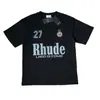 Exportación Transfronteriza Marca de Moda Americana Rhude Diseño Camisetas de Manga Corta para Hombre y Mujer High Street Sueltas Casuales Algodón Puro Estampadas