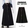 Foto real~ Saia de lã feminina para outono e inverno, design de cintura alta em A, modeladora, elegante, com efeito de caimento, saia longa com barra larga