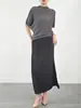 Camiseta Miyake Meia-manga Batmóvel Top Estilo Preguiçoso Verão Design Plissado Sensação Elástico Solto Simples Cor Sólida Top para Mulheres