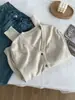 Cardigan de Punto de Lana de Color Sólido Retro Suave con Cuello en V para Mujer, Suéter Abrigo Suelto Suave y Esponjoso 26 Primavera/Otoño Prenda Exterior