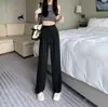 Pantalones casuales de pierna ancha recta de pierna ancha de verano para mujer petite, finos, de cintura alta, caídos, hasta el suelo, que ocultan la figura