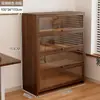 Librería a prueba de polvo de madera maciza, montada en la pared, color nogal, armario de almacenamiento, estantería de pie, estantería para el hogar