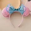 Faixa de Cabeça Castelo com Orelhas do Mickey para Aniversário Infantil Letras Coloridas de Desenho Lantejoulas Laço Headwear de Parque de Diversões Atacado