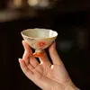 Taza de Té de Cerámica Roja con Diseño de Crisantemo Pintado a Mano, con Pie Alto, para Uso en Casa, Taza de Degustación para Juego de Té Kung Fu