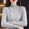 Capa base de cachemira sintética de alta gama para mujer, jersey de otoño e invierno con cuello semi-alto, suéter de punto de cachemira sintética