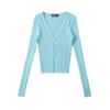 Comercio Exterior Transfronterizo para Mujer 2025 Verano Estilo Europeo y Americano Cuello en V Manga Larga Botonadura Sencilla Top de Punto Calado para Mujer Z223108