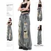 Jeans rasgados de estilo americano, modernos, retro, inspirados en el páramo, con salpicaduras de pintura, para mujer, diseño de verano, de cintura alta, holgados, de pierna ancha