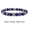 Pulsera de Piedra Ojo de Tigre Youjia Jewelry Popular Transfronterizo Ágata Negra Piedra Biliar Negra Cuerda Elástica Pulsera de Cuentas Retro para Hombre
