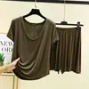 Camiseta de Manga Corta de Modal Shorts Ropa de Abrigo Conjunto Holgado para el Hogar Mujer Verano Estilo Delgado Pijama Conjunto de Dos Piezas de Moda