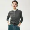Cardigã Yangzi de malha fina 18 pontos 100% lã pura para mulheres, suéter fino casual de moda com gola redonda baixa, peça de outer wear tricotada