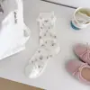 Meias Finas de Renda para Primavera e Verão Femininas, Estilo Ballet Miu Malha Floral Respirável Meias Largas