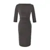 Estilo Puro Deseo Vestido Rachel de Un Hombro Elástico Plisado Bodycon de Manga Media Otoño Ajustado Delgado Vestido de Longitud Media para Mujer