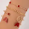 AliExpress pulseira de joias transfronteiriça borboleta pedra sintética oca pulseira de quatro camadas abertura geométrica conjunto de pulseiras de quatro peças
