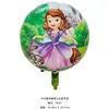 Al por mayor una variedad de globos de película de aluminio de 18 pulgadas con forma de bola redonda, corazón, Princesa Sofía, Sirena, juguetes de cumpleaños para niña de bebé