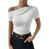 Ropa para Mujer Europea y Americana Sexy Atrevida Moda Hombros Descubiertos Bodycon Manga Larga Adelgazante Fruncido Irregular Camiseta Top de Manga Corta