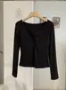 KEKEZOON Blusa Base Slimming Manga Longa Decote V Torcido Estilo Garota Picante Cor Sólida Versátil Top Camiseta 8464
