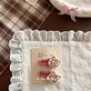 Grampo de Cabelo Infantil Coreano com Bolinhas Rosa e Renda Laço Bordado com Flor Doce para Crianças Presilha BB Princesa Outono e Inverno