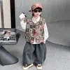 Conjunto de Tres Piezas de Chaleco Estilo Étnico para Niños de Primavera y Otoño, Atuendo Casual Estilo Chino para Niños, Ropa Moderna y Genial para Niños Pequeños