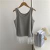 Colete sem mangas de renda estilo balé simples estilo coreano, top feminino com base interna emagrecedora e cobertura da barriga