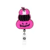 Porta-credencial retráctil de venta popular, color rosa, con forma de calabaza de Halloween, fácil de jalar y con mecanismo giratorio para credenciales de estudiante y de oficina