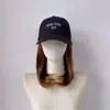 Combinação de chapéu e peruca para comércio exterior transfronteiriço para mulheres, boné de beisebol bordado com cabelo liso médio-longo estilo europeu e americano, fornecimento de touca peruca realista