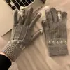 Guantes de Lana para Mujer con Pantalla Táctil Invierno Resistentes al Frío Engrosados Estilo Coreano Bloque de Color Simples de Moda para Exteriores Ciclismo Oficina de Dedos Completos