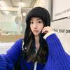 Gorro de lana estilo coreano para mujer, gorro con orejeras para otoño e invierno, gorro pequeño con aspecto de cara, gorro de punto cálido combinable estilo japonés 2023, gorro con circunferencia de cabeza grande