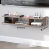 Conjunto de Gabinete de TV de Madeira Maciça Suporte de Parede sem Furos para Decodificador Decoração de Parede para Sala de Estar Quarto Caixa de Armazenamento para Roteador